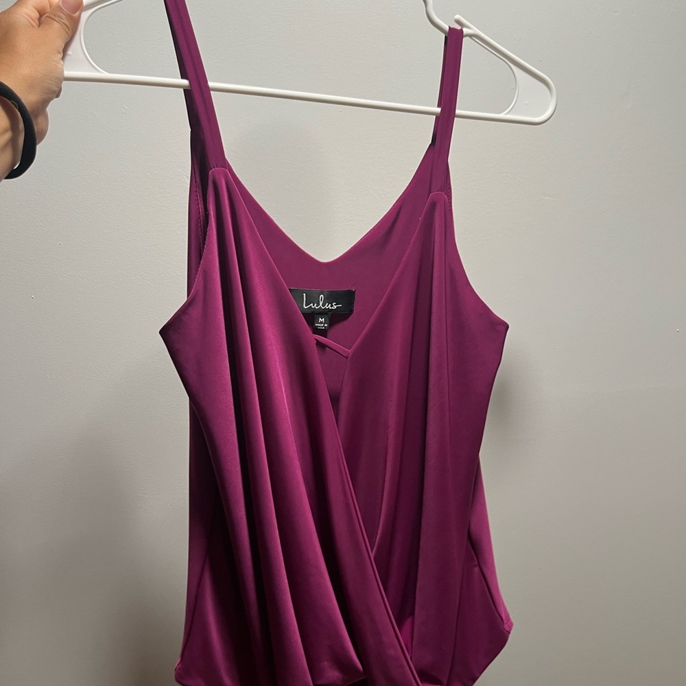 Lulu's Magenta Wrap-Front Satin Cami Top